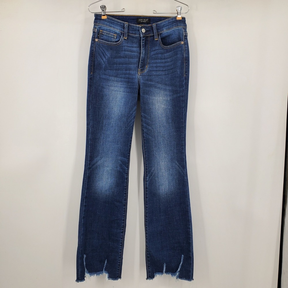 Judy Blue Boot Cut Jeans Medium Wash Raw Chewed Hem 5/27 Western Boho Stretch